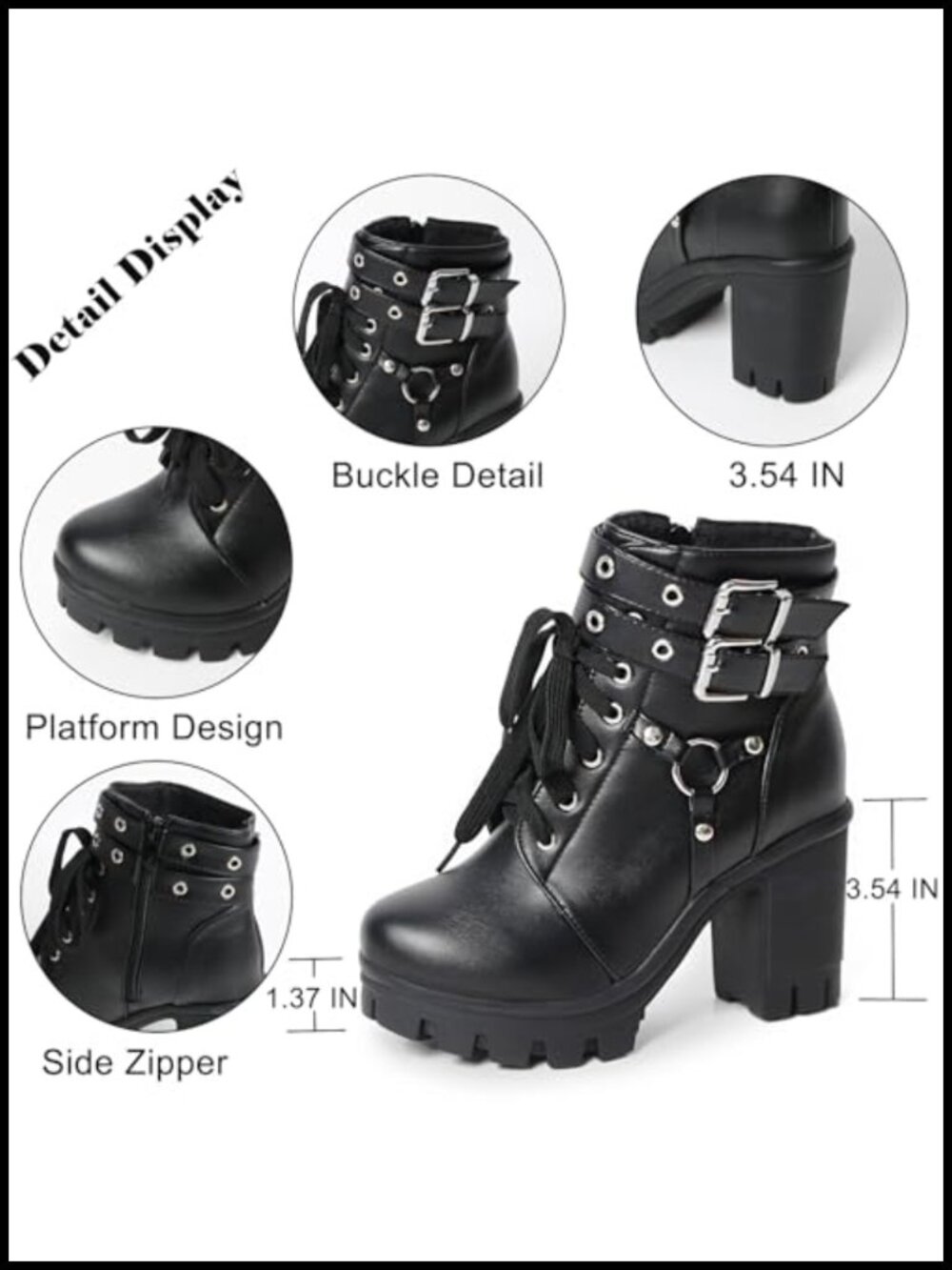 Goth Women Platform High Heel Boots Buckle Combat Ankle Booties - Picture 5 of 6